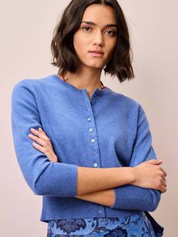 Brora Cropped Pure Cashmere Cardigan, Cornflower, Cornflower