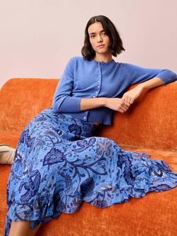 Brora Cropped Pure Cashmere Cardigan, Cornflower - view 2, Cornflower