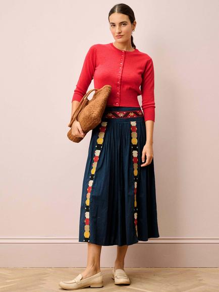 Brora Cropped Pure Cashmere Cardigan, Tomato - view 2, Tomato