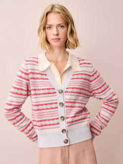 Brora Fair Isle V-Neck Pure Cashmere Cardigan, Pearl, Pearl