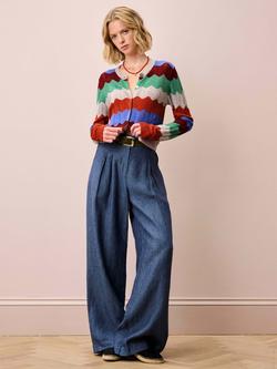 Brora Wavy Stripe Pure Cashmere Cardigan, Multi, Multi