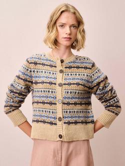 Brora Fair Isle Pure Wool Cardigan, Oatmeal, Oatmeal