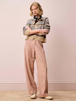 Brora Fair Isle Pure Wool Cardigan, Oatmeal - view 2, Oatmeal