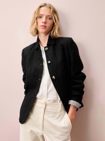 Brora Pure Washed Linen Jacket, Black, Black