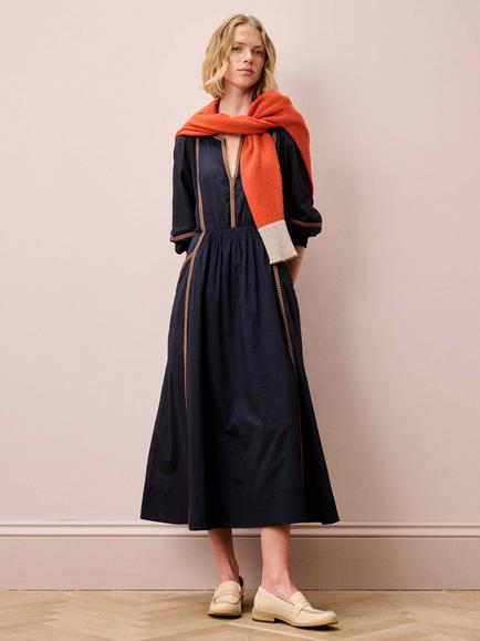 Brora Chevron Trim Midi Dress, Ink, Ink