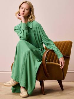 Brora Satin Crepe Shirt Dress, Apple Green - view 2, Apple Green