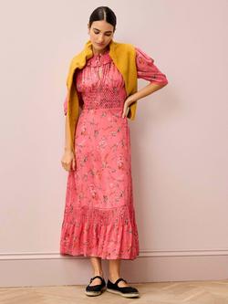 Brora Floral Pure Silk Dress, Coral, Coral