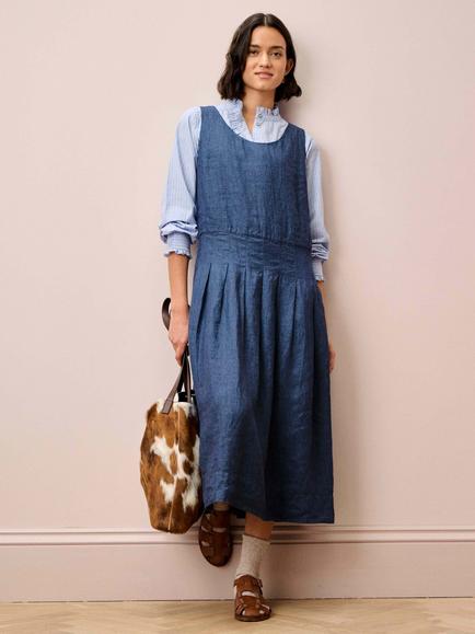 Brora Cross Weave Pure Linen Dress, Indigo, Indigo