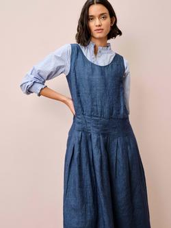 Brora Cross Weave Pure Linen Dress, Indigo - view 2, Indigo