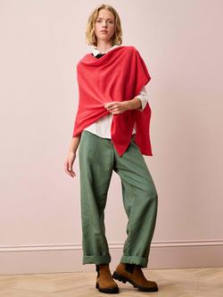 Brora Gauzy Pure Cashmere Poncho, Tomato - view 2, Tomato