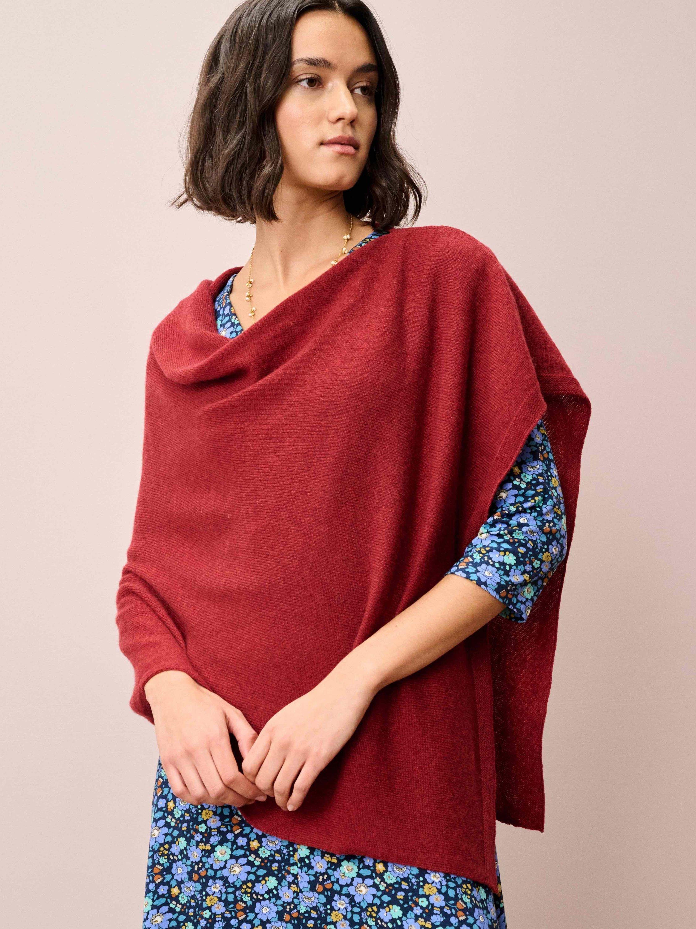 Product image 1 of 5, which shows Brora Gauzy Pure Cashmere Poncho, Paprika, One Size