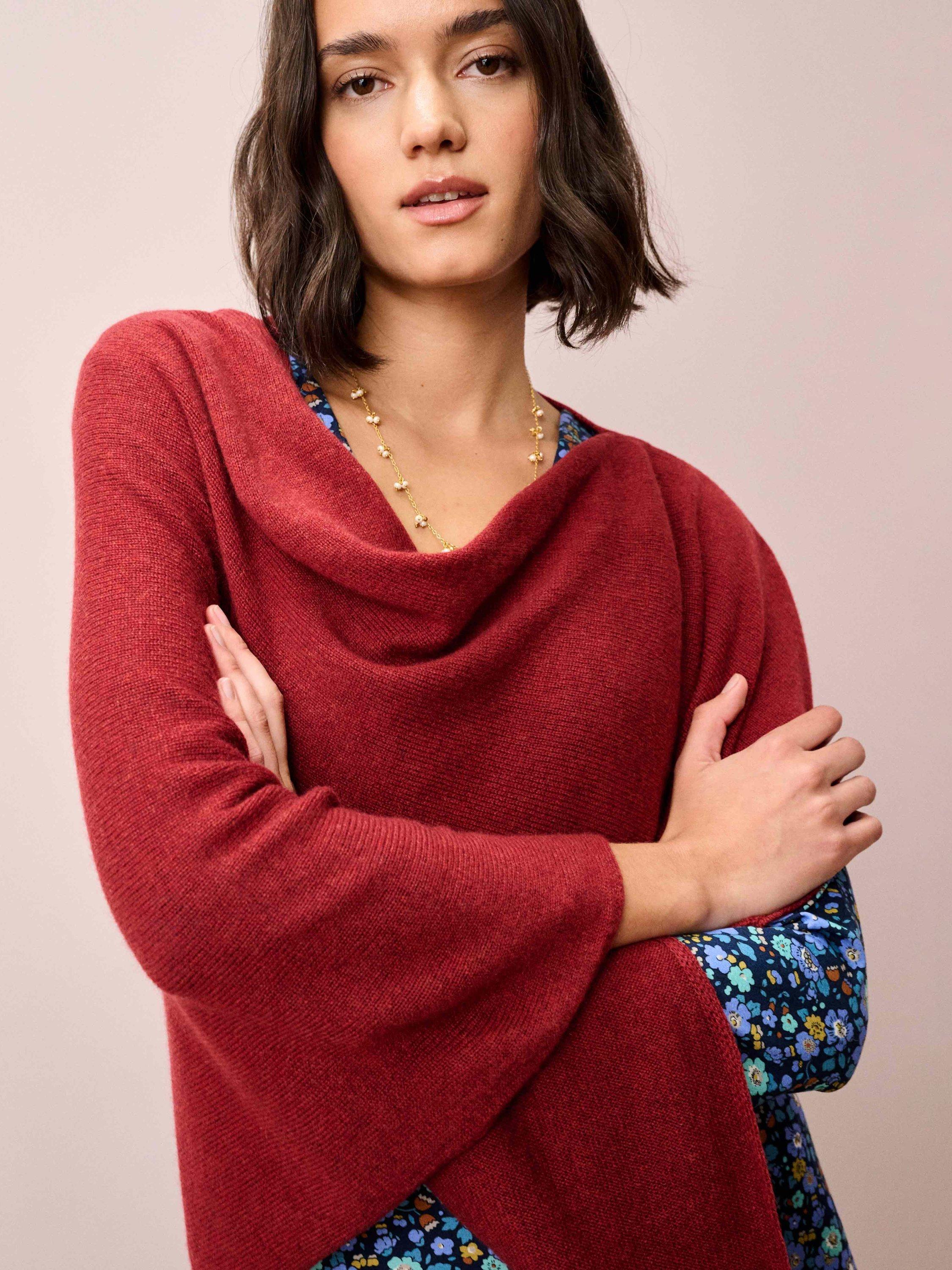 Product image 2 of 5, which shows Brora Gauzy Pure Cashmere Poncho, Paprika, One Size