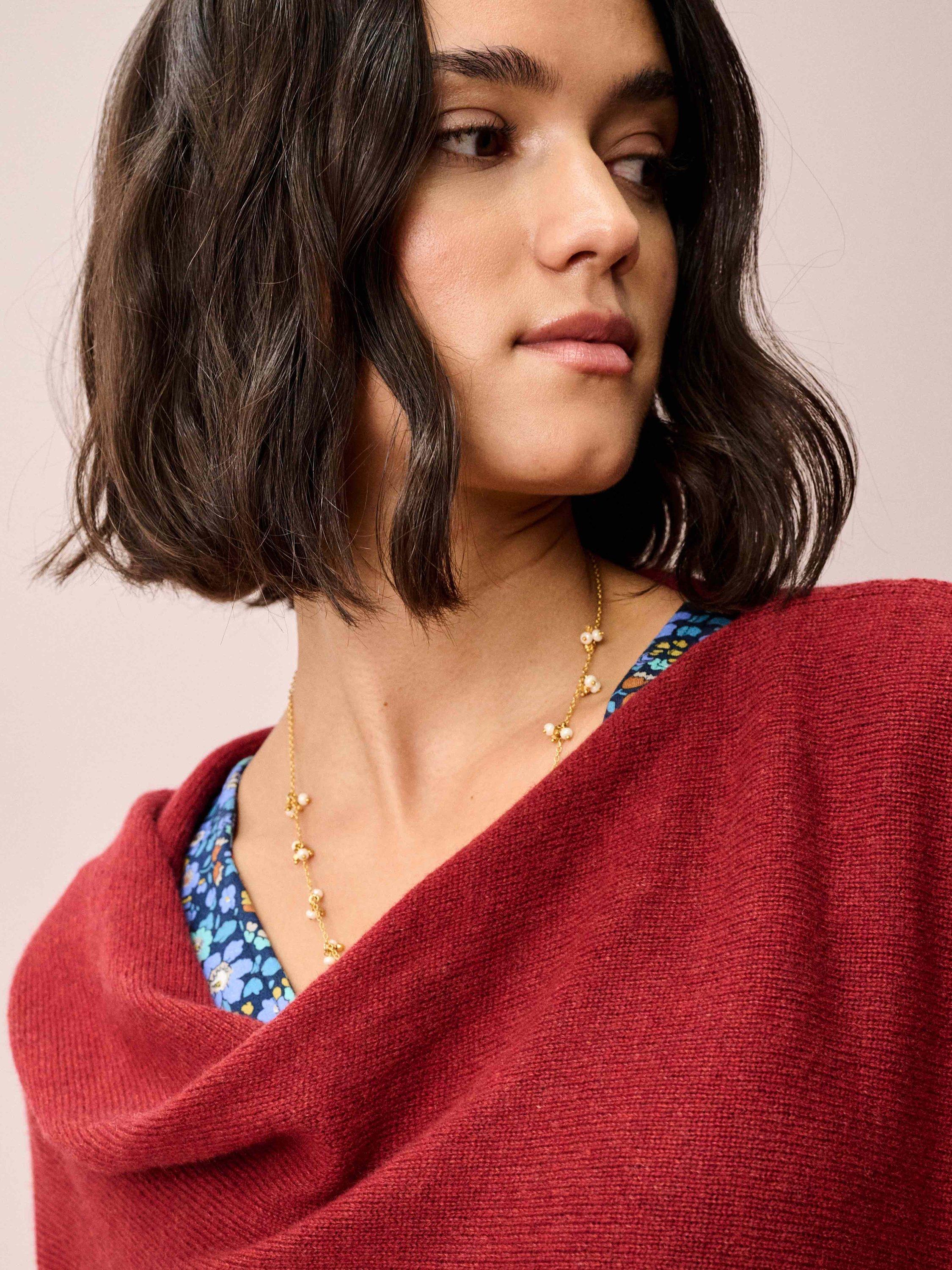 Product image 3 of 5, which shows Brora Gauzy Pure Cashmere Poncho, Paprika, One Size
