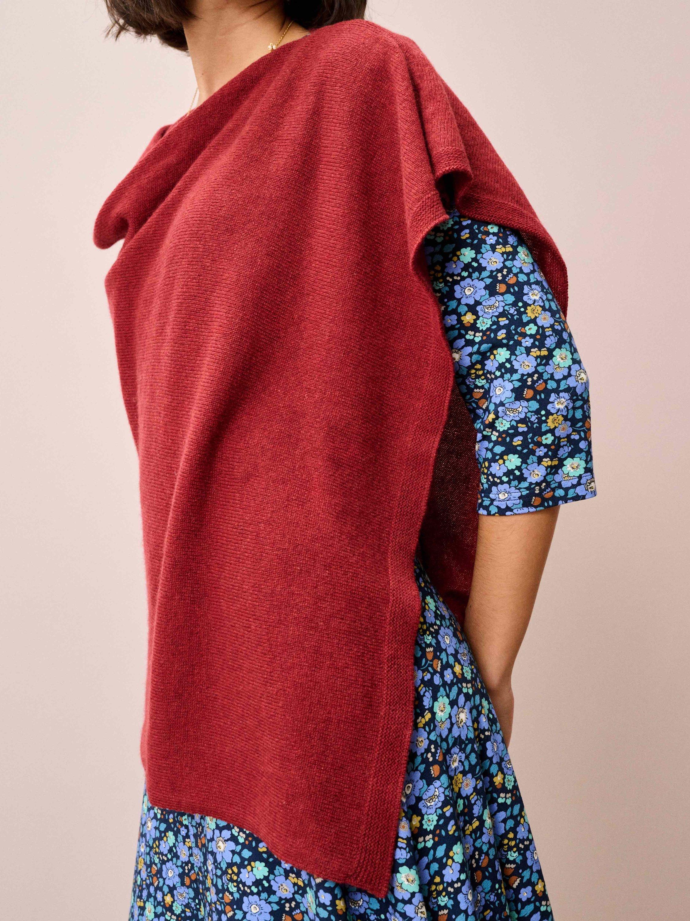Product image 4 of 5, which shows Brora Gauzy Pure Cashmere Poncho, Paprika, One Size