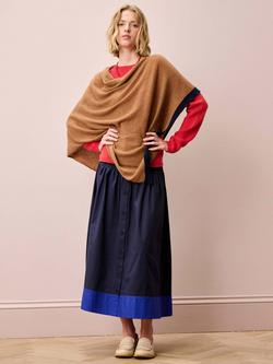 Brora Colour Block Pure Cashmere Poncho, Caramel/French Navy - view 2, Caramel/French Navy