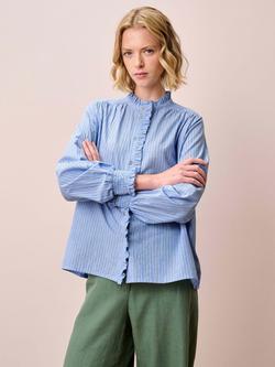 Brora Stripe Frill Trim Shirt, Sky, Sky