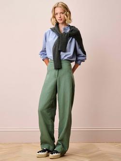 Brora Stripe Frill Trim Shirt, Sky - view 2, Sky