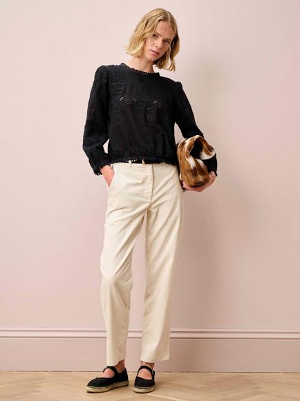 Brora Floral Broderie Anglaise Top, Black - view 2, Black