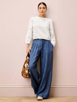 Brora Floral Broderie Anglaise Top, White - view 2, White