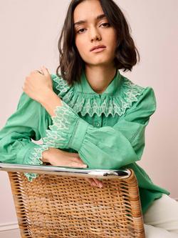 Brora Frill Collar Shirt, Jade - view 2, Jade