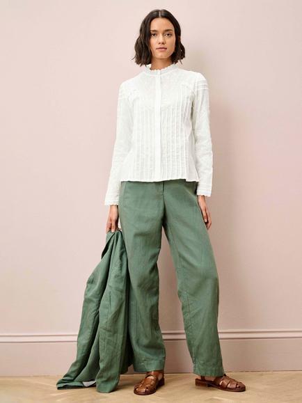 Brora Embroidered Floral Lace Insert Shirt, White, White