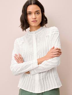 Brora Embroidered Floral Lace Insert Shirt, White - view 2, White