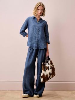 Brora Cross Weave Pure Linen Shirt, Indigo - view 2, Indigo