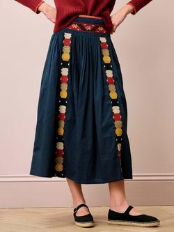 Brora Folk Embroidered Maxi Skirt, Indigo, Indigo