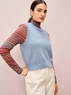 Brora Round Neck Wool Rich Tank Top, Blue, Blue