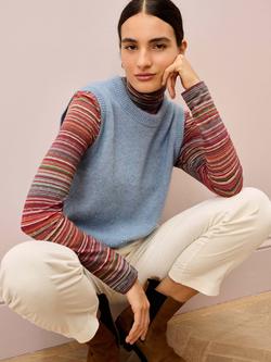 Brora Round Neck Wool Rich Tank Top, Blue - view 2, Blue