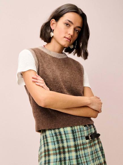 Brora Colour Contrast Wool Rich Tank Top, Toffee, Toffee
