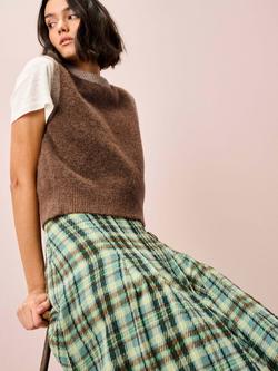 Brora Colour Contrast Wool Rich Tank Top, Toffee - view 2, Toffee