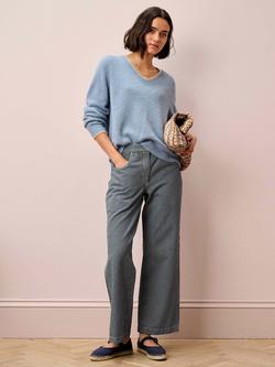 Brora V-Neck Colour Contrast Wool Rich Jumper, Blue - view 2, Blue