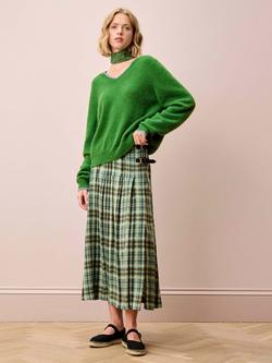 Brora V-Neck Colour Contrast Wool Rich Jumper, Green - view 2, Green