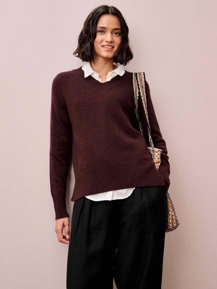 Brora V-Neck Pure Cashmere Jumper, Malt - view 2, Malt