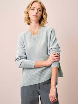 Brora V-Neck Pure Cashmere Jumper, Pearl, Pearl