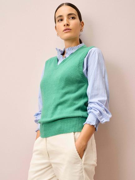 Brora V-Neck Pure Cashmere Tank Top, Celadon, Celadon