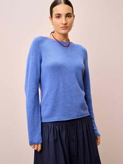 Brora Round Neck Pure Cashmere Jumper, Cornflower, Cornflower