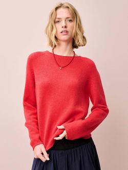 Brora Round Neck Pure Cashmere Jumper, Tomato, Tomato