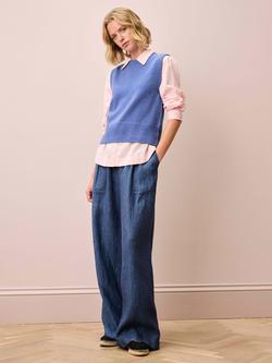 Brora Round Neck Pure Cashmere Tank Top, Cornflower - view 2, Cornflower