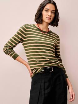 Brora Breton Stripe Jersey Top, Olive/Sand, Olive/Sand