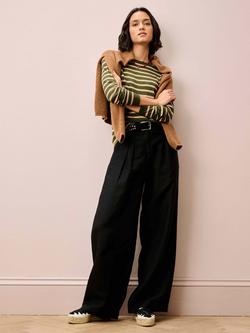 Brora Breton Stripe Jersey Top, Olive/Sand - view 2, Olive/Sand