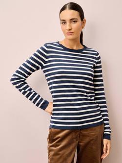 Brora Breton Stripe Jersey Top, Navy/White, Navy/White