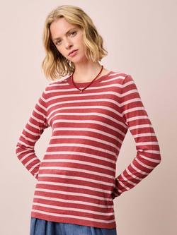 Brora Breton Stripe Jersey Top, Rhubarb/Shell, Rhubarb/Shell
