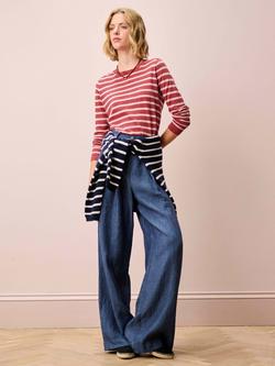 Brora Breton Stripe Jersey Top, Rhubarb/Shell - view 2, Rhubarb/Shell