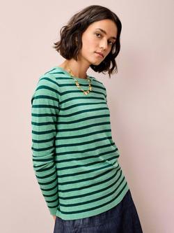 Brora Breton Stripe Jersey Top, Jade/Mallard - view 2, Jade/Mallard