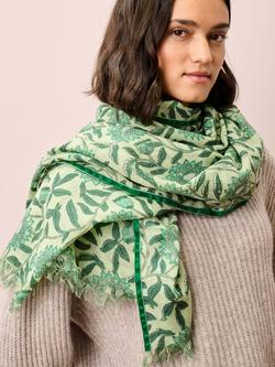 Brora Botanical Pure Wool Stole, Pistachio - view 2, Pistachio