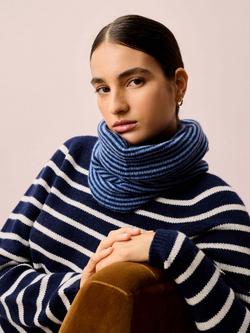 Brora Stripe Gauzy Pure Cashmere Snood, Cornflower/French Navy - view 2, Cornflower/French Navy