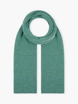 Brora Fine Stripe Pure Cashmere Scarf, Porcelain/Parsley, Porcelain/Parsley