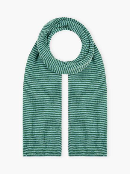 Brora Fine Stripe Pure Cashmere Scarf, Porcelain/Parsley, Porcelain/Parsley
